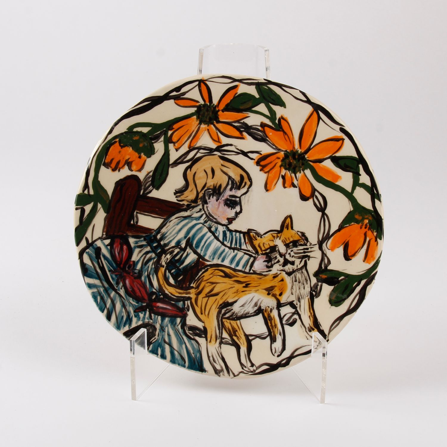 Patricia Lazar: Small Plate with Girl and Cat Product Image 1 of 3