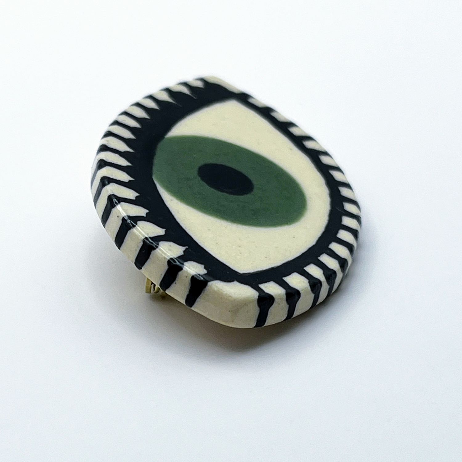 Here and Here: Green Eye Brooch with Straight Lashes Product Image 2 of 2