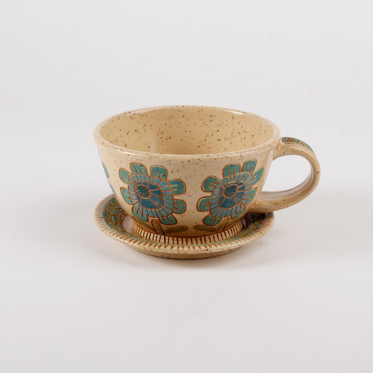 Kerri Jerome: Blue Floral Teacup and Saucer Product Image 1 of 5