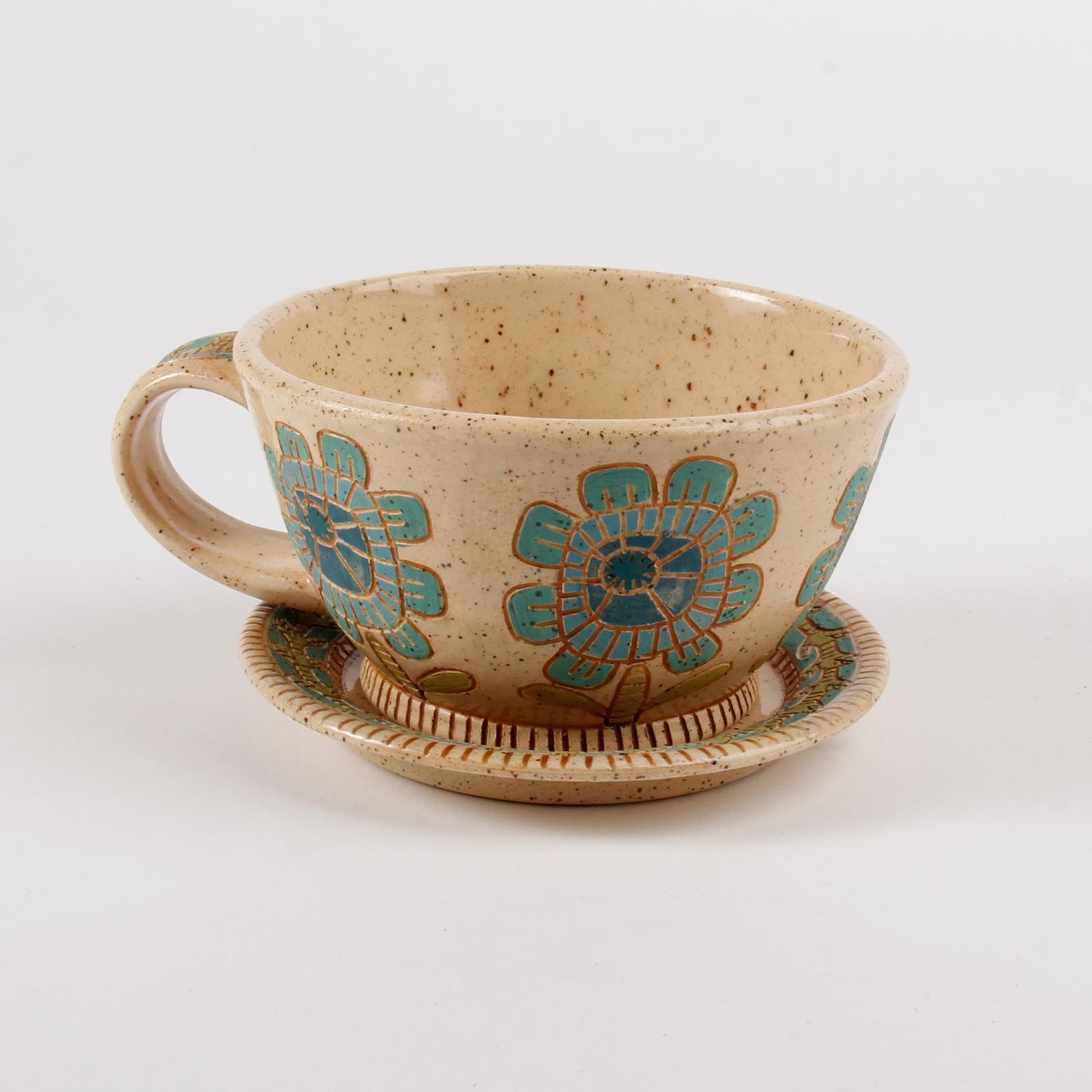 Kerri Jerome: Blue Floral Teacup and Saucer Product Image 4 of 5