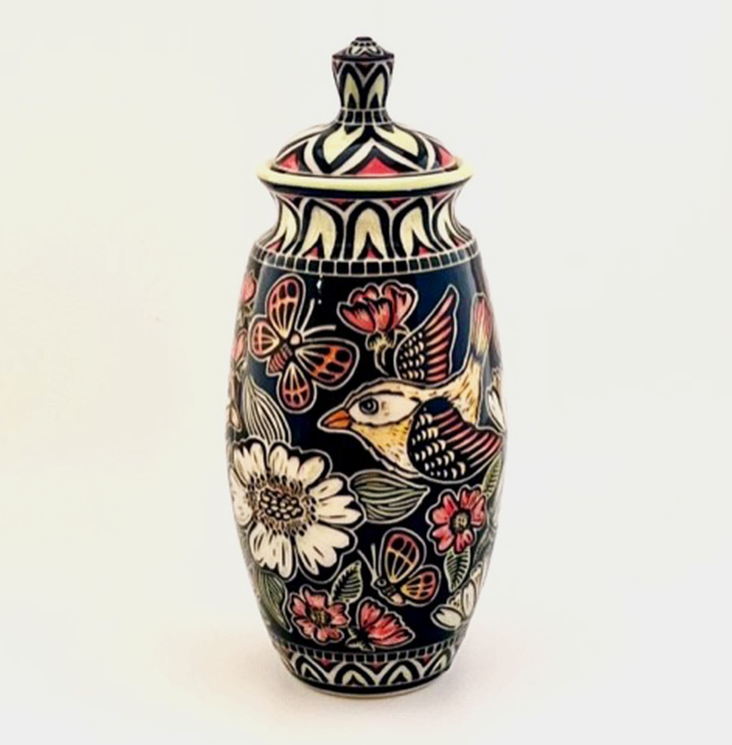 Jocelyn Jenkins: 11″ Sgraffito Vase with Lid Product Image 1 of 3