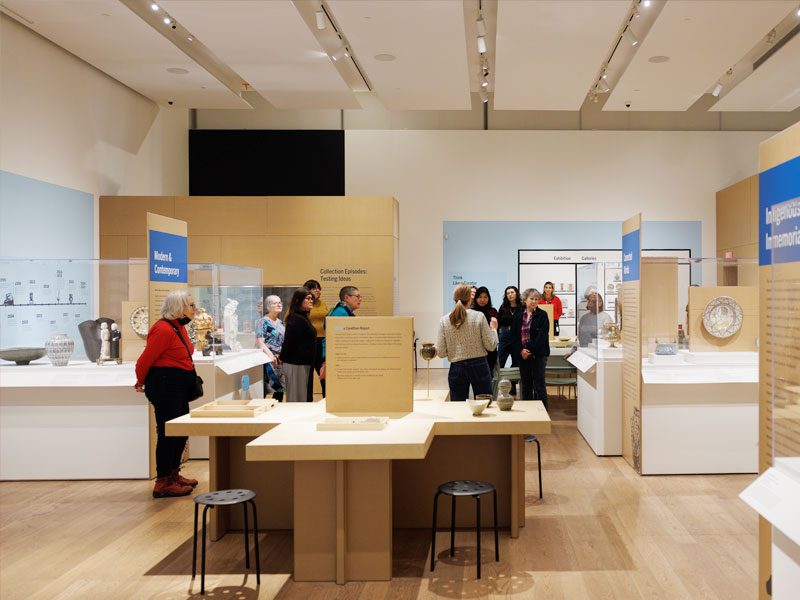 A group of people on a tour in the special exhibition Test Kitchen: A Museum Project